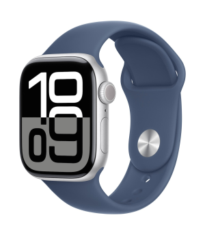 Apple Watch Series 10 42mm Sølv aluminiumskasse med gummisportsrem (M/L) - Denim