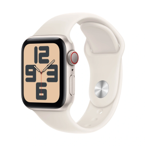 Apple Watch SE (2024) 40mm Starlight aluminiumskasse med gummisportsrem (M/L) – Starlight