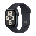 Apple Watch SE (2024) 40mm Midnight aluminiumskasse med gummisportsrem (S/M) – Midnight