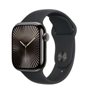 Apple Watch Series 10 4G 42mm Skifergrå Titanium Case med Gummi Sportsrem (M/L) - Sort
