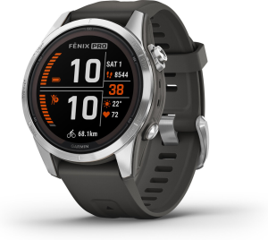 Garmin fēnix® 7S Pro – Solar Edition 42mm Sølvfarvet Case med Grafitfarvet Rem