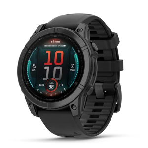 Garmin fēnix® E AMOLED 47mm Skifergrå stål Case med Sort silikone rem