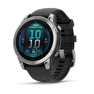 Garmin fēnix® E AMOLED 47mm Rustfrit stål Case med Sort silikone rem