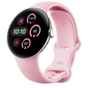 Google Pixel Watch 3 41mm Poleret sølvkasse med sportsrem - Rosenkvarts