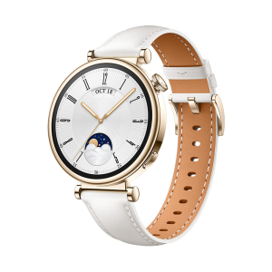 Huawei WATCH GT 4 41mm Rustfrit stål guld urkasse med læderrem - Hvid