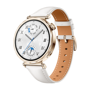 Huawei WATCH GT 5 41mm Rustfrit stål guld urkasse med kompositlæderrem - Hvid