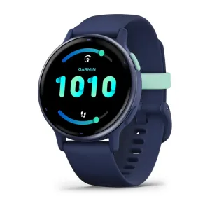 Garmin vívoactive® 5 42 mm Metallic Navy aluminiumsæske med Navy silikonearmbånd