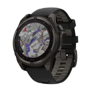 Garmin fēnix® 8 Sapphire Solar 47mm Carbon Gray DLC Titanium case with Black/Pebble Gray Silicone Band