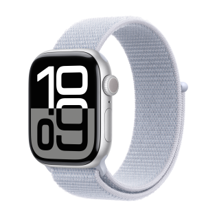 Apple Watch Series 10 42mm Silver Aluminium Case with Textile Sport Loop (Adjustable Size) – Blue Cloud