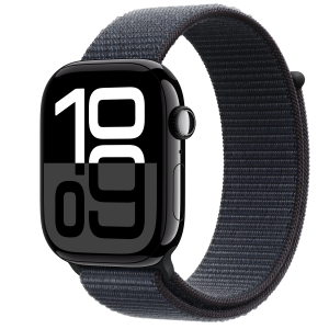 Apple Watch Series 10 42mm Jet Black Aluminum Case with Textile Sport Loop (One Size) – Ink