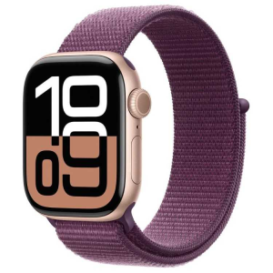 Apple Watch Series 10 42mm Rose Gold Aluminium Case with Textile Sport Loop (One Size) - Plum
