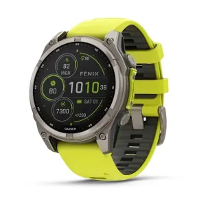 Garmin fēnix® 8 Sapphire Solar 47 mm titankasse med Amp Yellow/Graphite silikonebånd